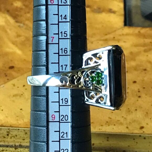 Genuine Smoky Quartz Chrome Diopside Sterling Silver Cocktail Ring Size 8 - Picture 3 of 8